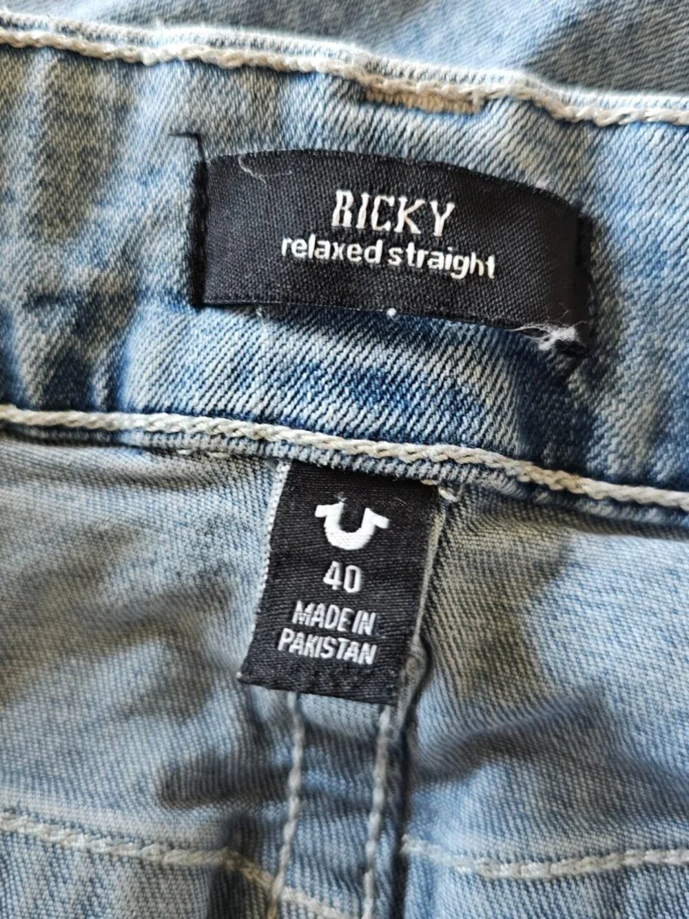 True Religion Ricky Jeans Mens Light Wash Relaxed Straight Flap Pocket 40x36